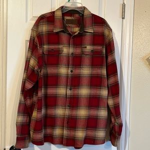 Orvis Classic Collection Men’s XL Red Tan Brown Plaid Flannel Shirt w/ Pockets